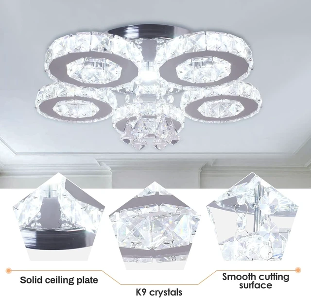 Alt view image 6 of 7 - 5-Ring Crystal Ceiling Light LED Chandelier Cool White