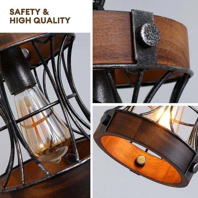 Alt view image 4 of 7 - Rustic Chandelier, Modern Farmhouse Chandeliers for Dining Room, Wood Pendant Lights for Kitchen Island Foyer Hallway Bar, 1-Light Retro Rustic Light Fixtures for All Ceilings D 7.5" x H 8.8"