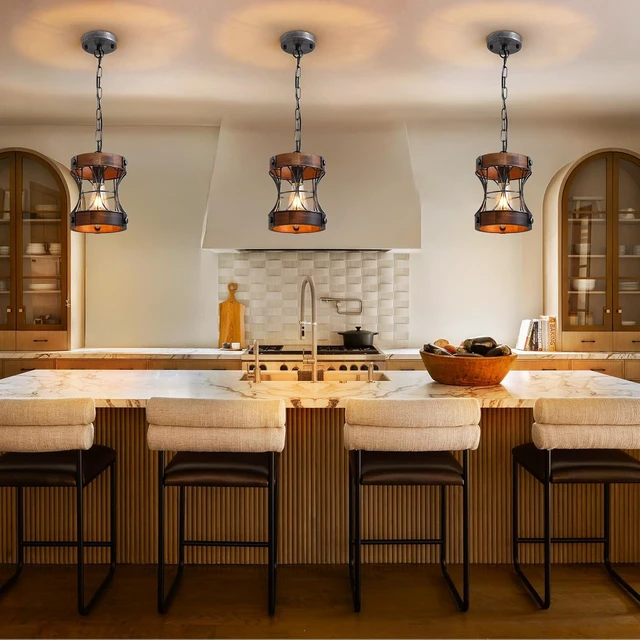 Alt view image 6 of 7 - Rustic Chandelier, Modern Farmhouse Chandeliers for Dining Room, Wood Pendant Lights for Kitchen Island Foyer Hallway Bar, 1-Light Retro Rustic Light Fixtures for All Ceilings D 7.5" x H 8.8"