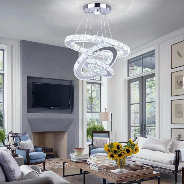 Alt view image 5 of 7 - 3-Ring Modern Crystal Ring Adjustable Chandelier Ceiling Light Cool White