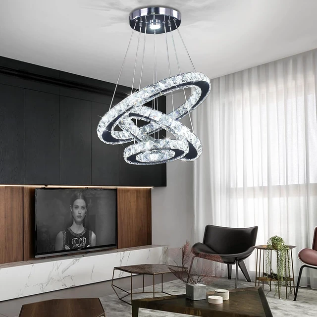 Alt view image 6 of 7 - 3-Ring Modern Crystal Ring Adjustable Chandelier Ceiling Light Cool White