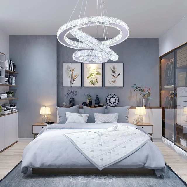 Alt view image 7 of 7 - 3-Ring Modern Crystal Ring Adjustable Chandelier Ceiling Light Cool White
