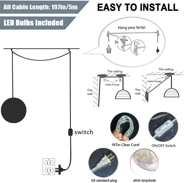 Alt view image 3 of 6 - Plug-in Moon Pendant Light, Hanging Lamp with Switch & Cord, 3-Color Dimmable LED Ceiling Lamp for Kids Bedroom or Nursery, White Lunar Night Light (Warm,Neutral,White,LED Bulb Included)