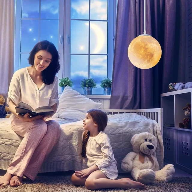 Alt view image 5 of 6 - Plug-in Moon Pendant Light, Hanging Lamp with Switch & Cord, 3-Color Dimmable LED Ceiling Lamp for Kids Bedroom or Nursery, White Lunar Night Light (Warm,Neutral,White,LED Bulb Included)