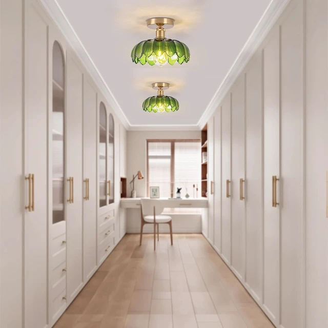 Alt view image 5 of 7 - Chandelier, Flush Mount Ceiling Light, Green Glass Shade Light Fixture, 1 Light Lighting Fixture for Bedroom,Dining Room,Kitchen, Hallway (Green 4112GR)