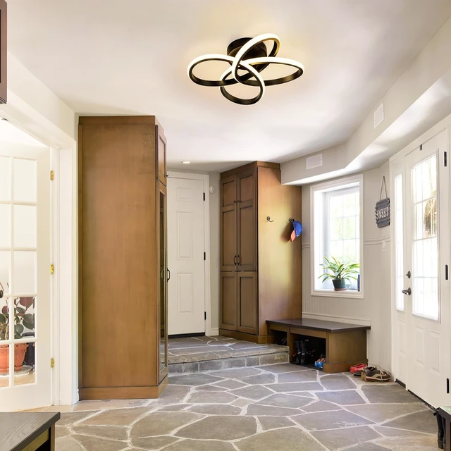 Alt view image 3 of 7 - Modern Ceiling Light, 36W LED Dimmable Ceiling Light with Remote Control, 3000-6000K Color Temperature Changing, Black Small Chandelier for Bedroom, Entryway, Hallway, Kitchen