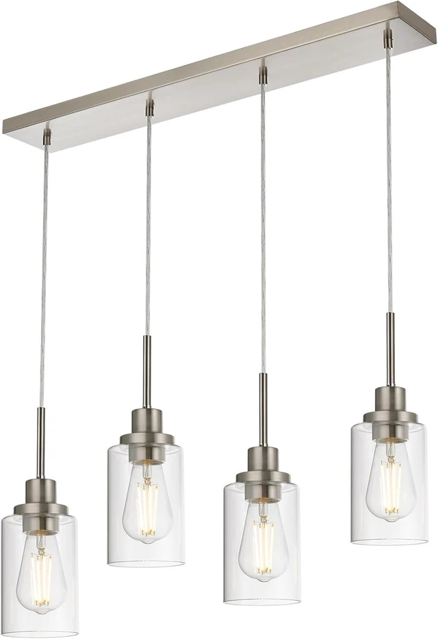 Main image of 4-Lights Pendant Light Fixtures, Modern Brushed Nickel Kitchen Island Lighting with Clear Glass Shade, Adjustable Hanging Ceiling Lamp