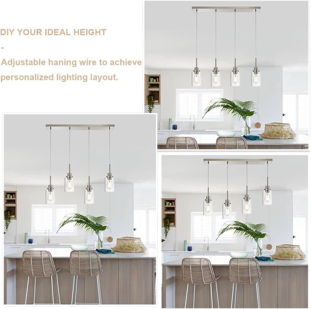 Alt view image 3 of 7 - 4-Lights Pendant Light Fixtures, Modern Brushed Nickel Kitchen Island Lighting with Clear Glass Shade, Adjustable Hanging Ceiling Lamp