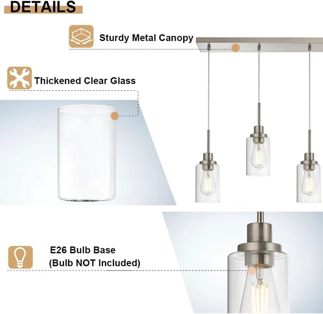 Alt view image 7 of 7 - 4-Lights Pendant Light Fixtures, Modern Brushed Nickel Kitchen Island Lighting with Clear Glass Shade, Adjustable Hanging Ceiling Lamp