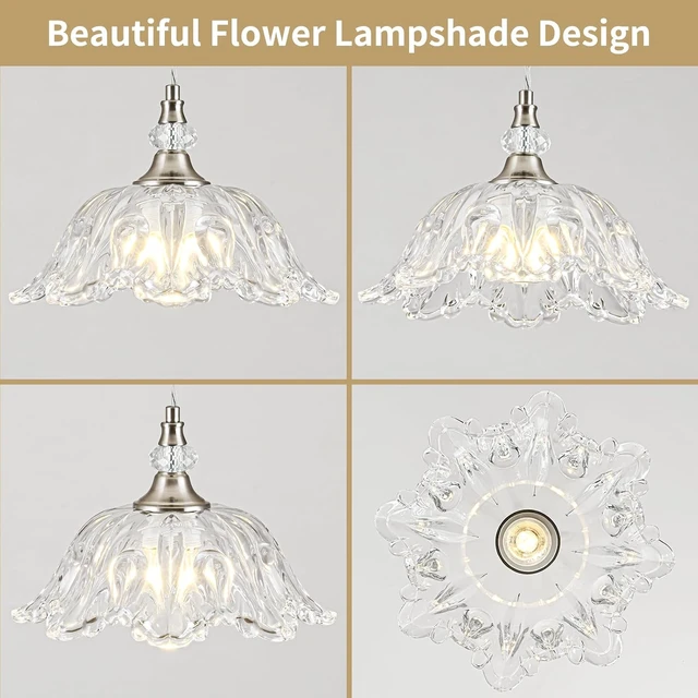 Alt view image 2 of 7 - 1 Piece Brushed Nickel Chandelier Pendant Light with Flower Shade