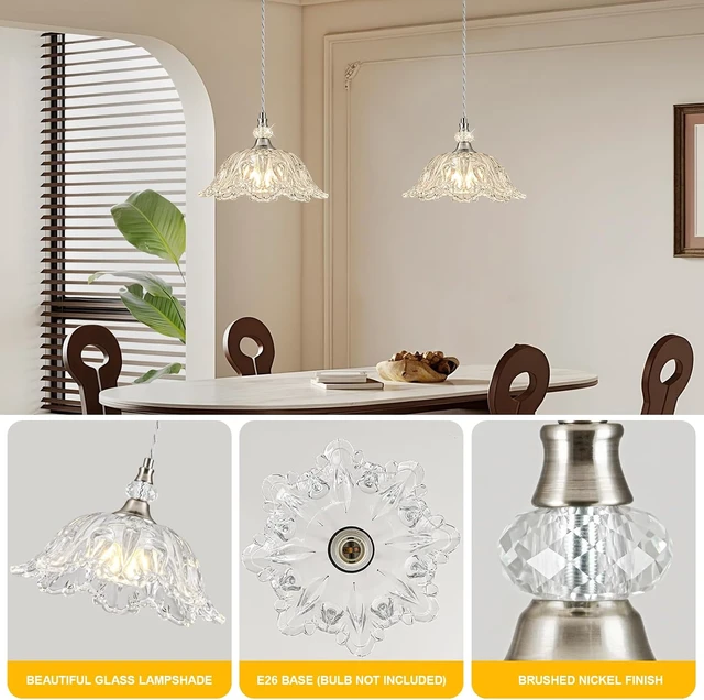 Alt view image 4 of 7 - 1 Piece Brushed Nickel Chandelier Pendant Light with Flower Shade