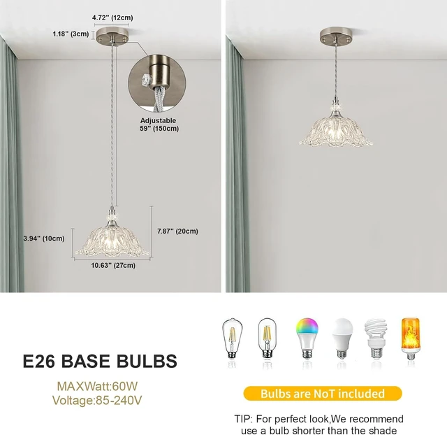 Alt view image 6 of 7 - 1 Piece Brushed Nickel Chandelier Pendant Light with Flower Shade