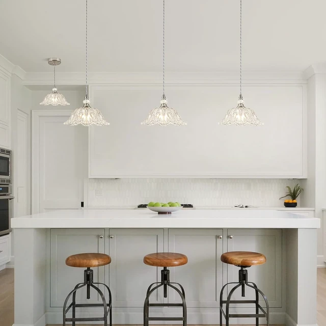 Alt view image 5 of 7 - 1 Piece Brushed Nickel Chandelier Pendant Light with Flower Shade