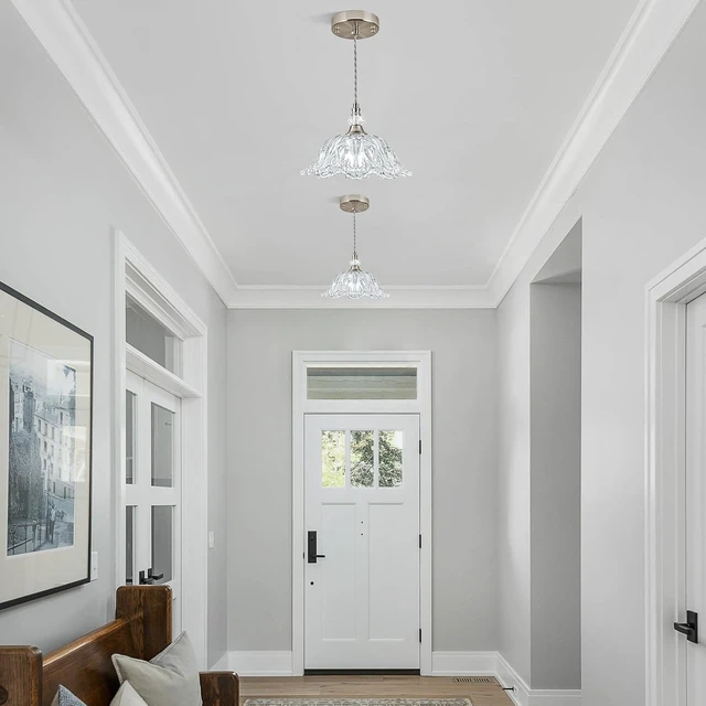 Alt view image 7 of 7 - 1 Piece Brushed Nickel Chandelier Pendant Light with Flower Shade