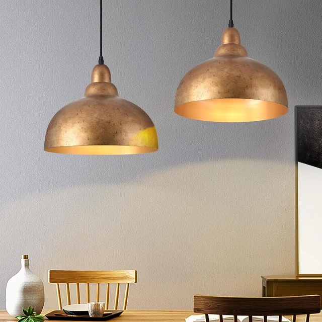 Alt view image 5 of 7 - Ziqqeelam 11.8" Copper Pendant Light Kitchen Island Farmhouse Hanging Gold Pendant Light, Vintage Dome Pendant Lights, Farmhouse Dome Chandelier for Kitchen Island Dining Room
