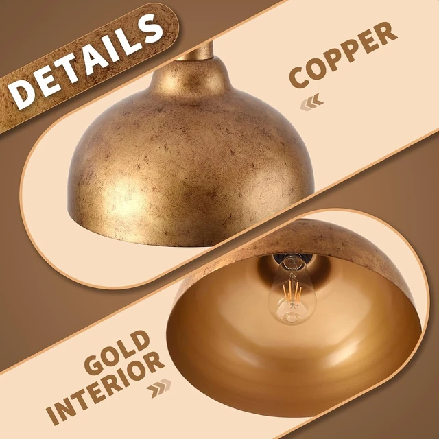 Alt view image 4 of 7 - Ziqqeelam 11.8" Copper Pendant Light Kitchen Island Farmhouse Hanging Gold Pendant Light, Vintage Dome Pendant Lights, Farmhouse Dome Chandelier for Kitchen Island Dining Room