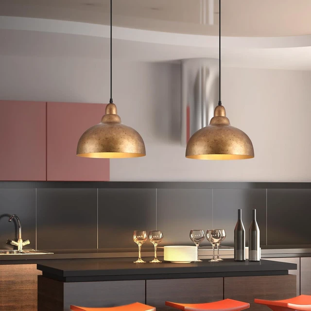 Alt view image 6 of 7 - Ziqqeelam 11.8" Copper Pendant Light Kitchen Island Farmhouse Hanging Gold Pendant Light, Vintage Dome Pendant Lights, Farmhouse Dome Chandelier for Kitchen Island Dining Room