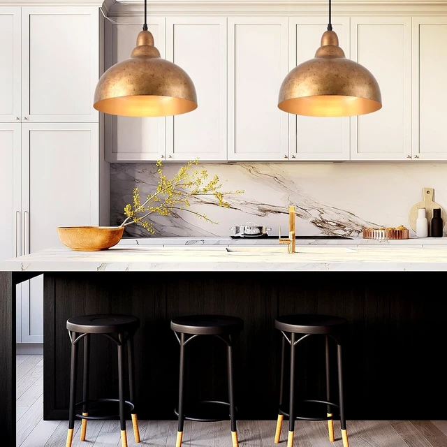 Alt view image 7 of 7 - Ziqqeelam 11.8" Copper Pendant Light Kitchen Island Farmhouse Hanging Gold Pendant Light, Vintage Dome Pendant Lights, Farmhouse Dome Chandelier for Kitchen Island Dining Room