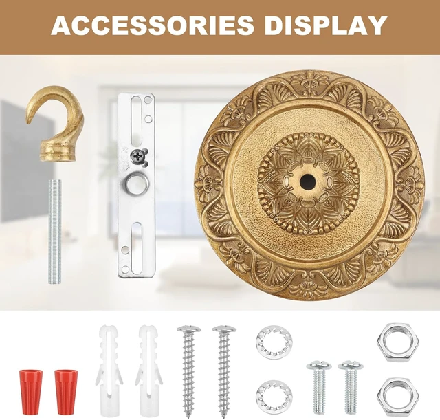 Alt view image 3 of 7 - 6 Inches Vintage Brass Ceiling Canopy Plate, Antique-Style Mounting Kit for Pendant Lights Chandeliers