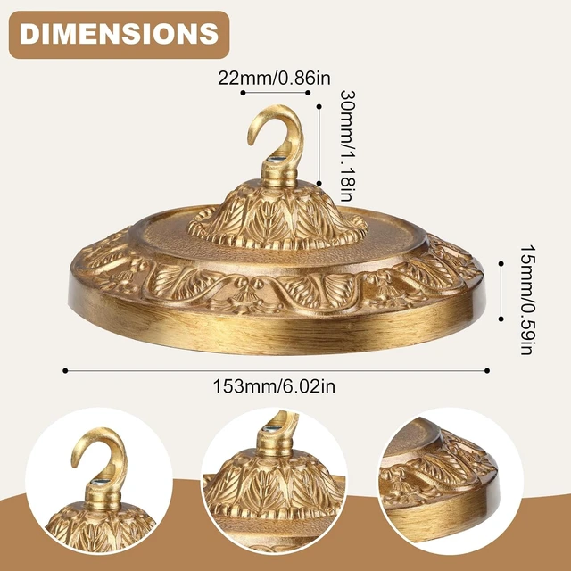 Alt view image 4 of 7 - 6 Inches Vintage Brass Ceiling Canopy Plate, Antique-Style Mounting Kit for Pendant Lights Chandeliers