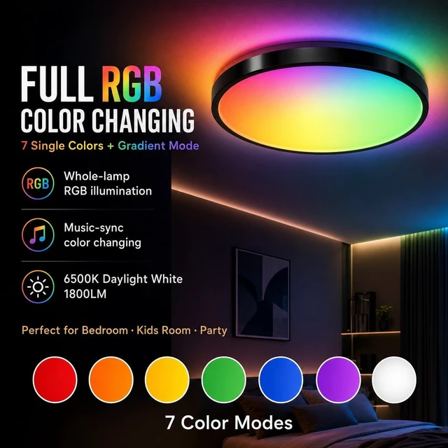 Alt view image 2 of 7 - LED Bluetooth Ceiling Lamp with Speaker Flush Mount Ceiling Light