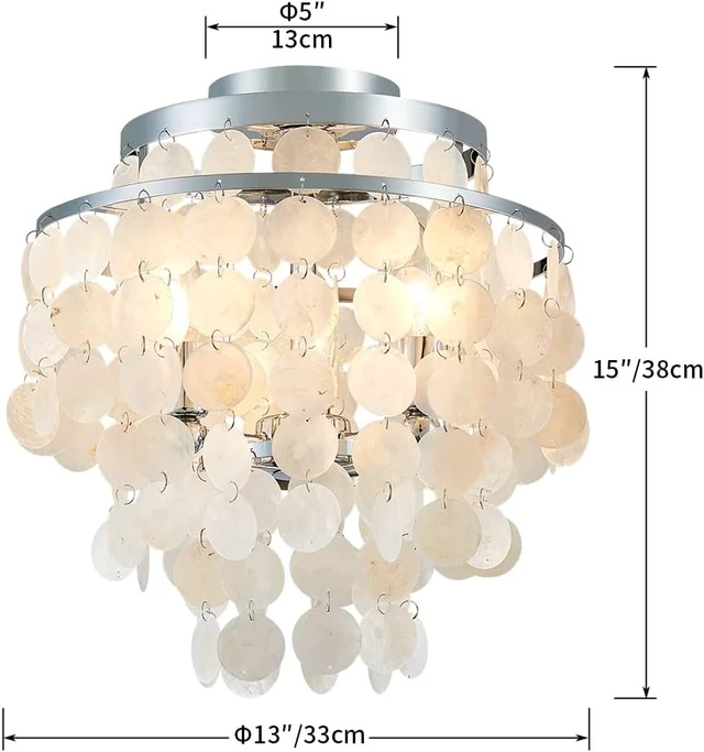 Alt view image 3 of 7 - AGV LIGHTING Capiz Shell Ceiling Light Fixture, Semi Flush Mount Ceiling Light for Bedroom, Kitchen Lighting Fixture, Chrome Ceiling Light