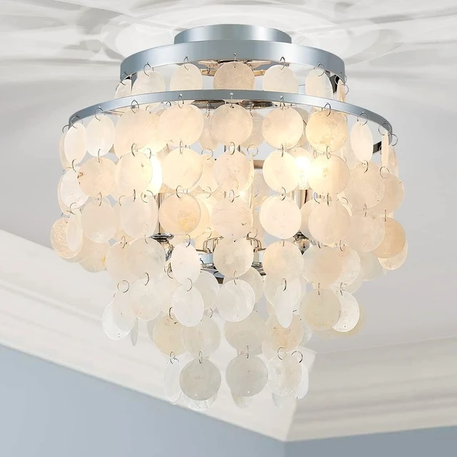 Main image of AGV LIGHTING Capiz Shell Ceiling Light Fixture, Semi Flush Mount Ceiling Light for Bedroom, Kitchen Lighting Fixture, Chrome Ceiling Light
