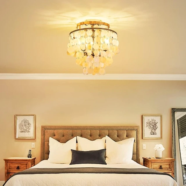 Alt view image 6 of 7 - AGV LIGHTING Capiz Shell Ceiling Light Fixture, Semi Flush Mount Ceiling Light for Bedroom, Kitchen Lighting Fixture, Chrome Ceiling Light