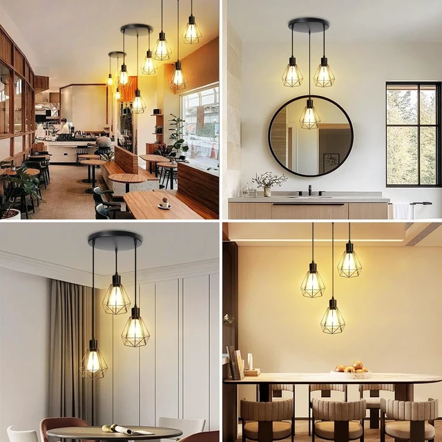 Alt view image 6 of 6 - LTBLIGHT 3-Light Matte Black Adjustable Pendant Light with E26 Base
