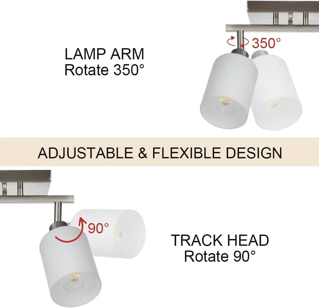 Alt view image 2 of 7 - TODOLUZ Track Lighting Fixtures Ceiling, 3-Lights Brushed Nickel Wall Ceiling Spot Lighting with Opal White Glass, E26 Bulb Base