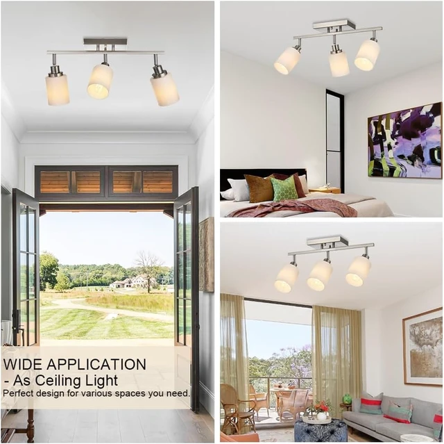 Alt view image 3 of 7 - TODOLUZ Track Lighting Fixtures Ceiling, 3-Lights Brushed Nickel Wall Ceiling Spot Lighting with Opal White Glass, E26 Bulb Base