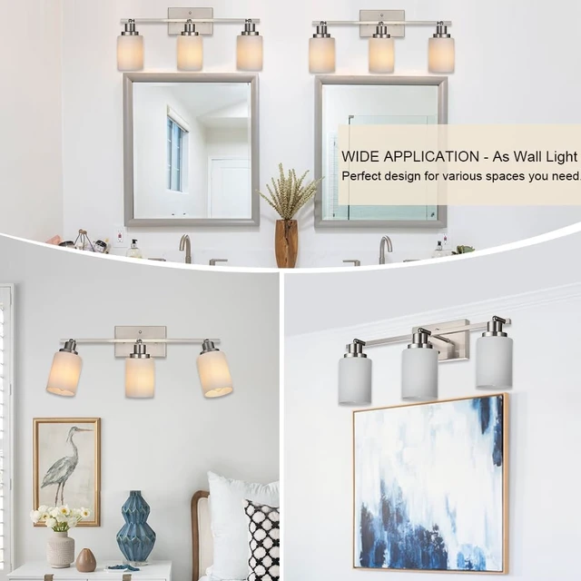 Alt view image 4 of 7 - TODOLUZ Track Lighting Fixtures Ceiling, 3-Lights Brushed Nickel Wall Ceiling Spot Lighting with Opal White Glass, E26 Bulb Base