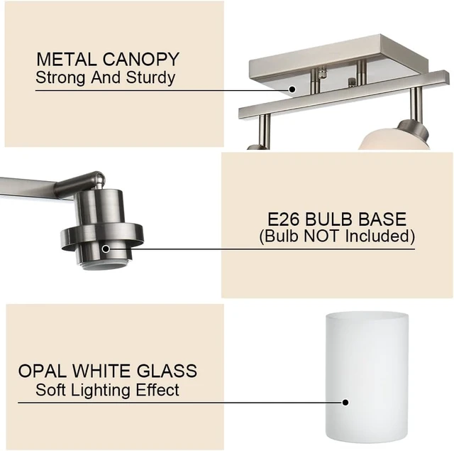 Alt view image 7 of 7 - TODOLUZ Track Lighting Fixtures Ceiling, 3-Lights Brushed Nickel Wall Ceiling Spot Lighting with Opal White Glass, E26 Bulb Base