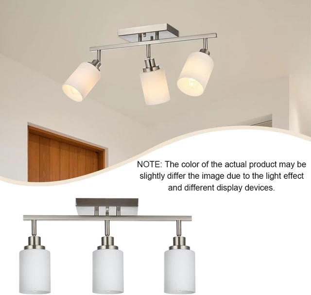 Alt view image 6 of 7 - TODOLUZ Track Lighting Fixtures Ceiling, 3-Lights Brushed Nickel Wall Ceiling Spot Lighting with Opal White Glass, E26 Bulb Base