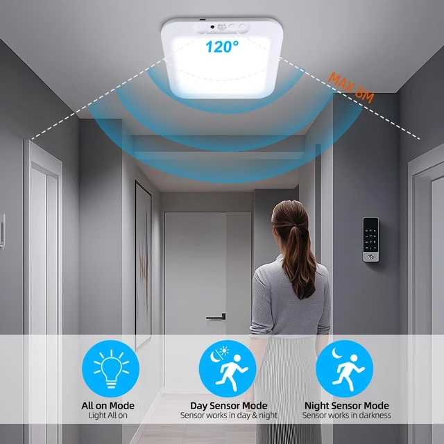 Alt view image 3 of 7 - DAMI Rechargeable Ceiling Light with Remote 2 Pack, 4000mAh Battery, Motion Sensor Indoor Shower Light, Dimmable & 3 CCT (3000K/4500K/6500K), Timer for Closet, Hallway, Bathroom, Patio