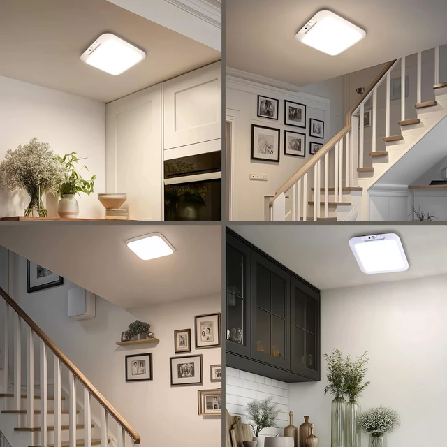 Alt view image 7 of 7 - DAMI Rechargeable Ceiling Light with Remote 2 Pack, 4000mAh Battery, Motion Sensor Indoor Shower Light, Dimmable & 3 CCT (3000K/4500K/6500K), Timer for Closet, Hallway, Bathroom, Patio