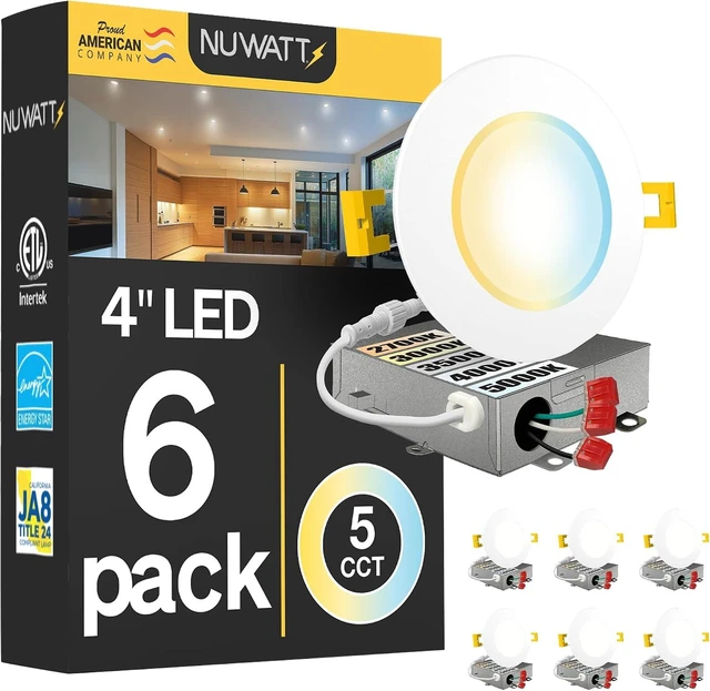 Main image of NUWATT 4 Inch Recessed Lights 5CCT 2700K-5000K, Dimmable, CRI 90, ETL, 6 PK