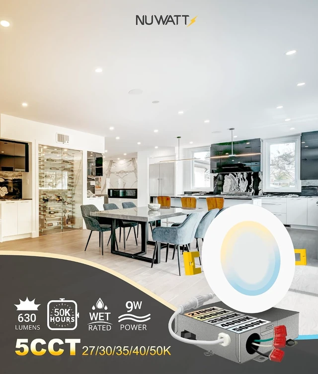 Alt view image 3 of 7 - NUWATT 4 Inch Recessed Lights 5CCT 2700K-5000K, Dimmable, CRI 90, ETL, 6 PK