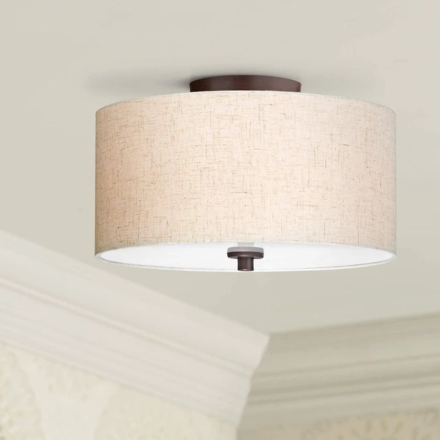 Main image of Sylvan 14" Wide Modern Oatmeal Fabric Drum 3-Light Ceiling Fixture