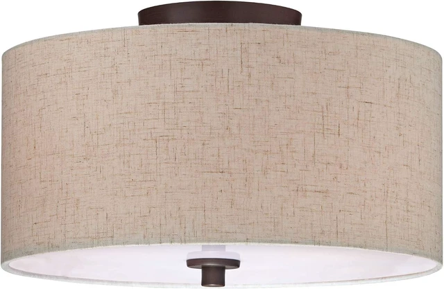 Alt view image 2 of 7 - Sylvan 14" Wide Modern Oatmeal Fabric Drum 3-Light Ceiling Fixture