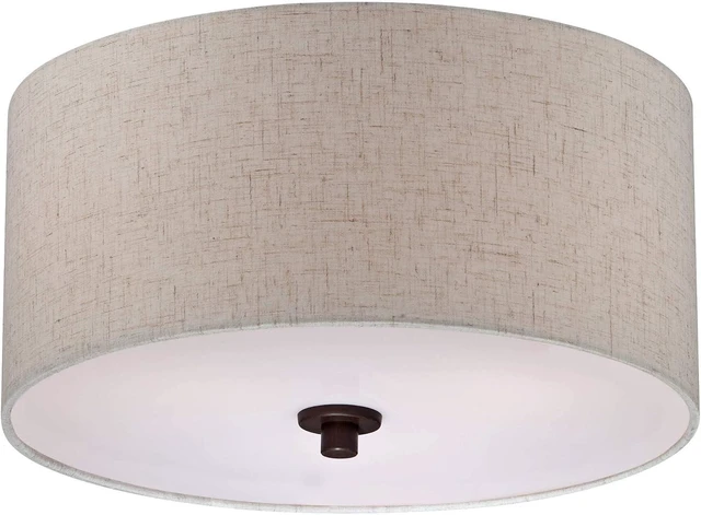 Alt view image 6 of 7 - Sylvan 14" Wide Modern Oatmeal Fabric Drum 3-Light Ceiling Fixture