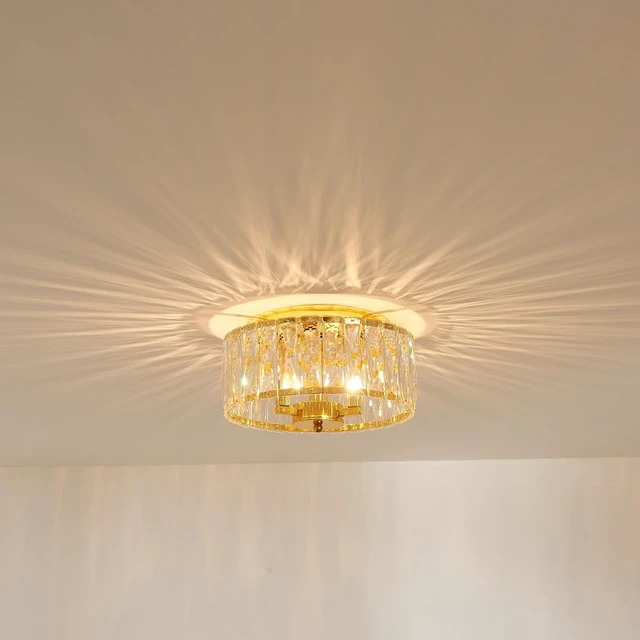 Alt view image 3 of 7 - D12in K9 Crystal Ceiling Light, 3-Light Modern Flushmount Light Fixture for Bedoom, Dinning Room, Hallway, Entryway, D12×H6inch, Gold Finish