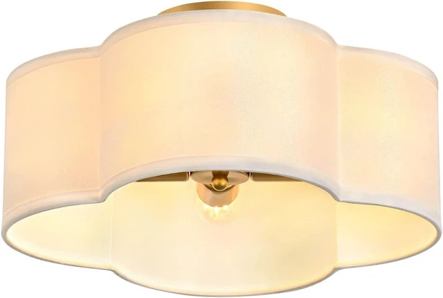 Main image of Gold 4-Light Semi Flush Mount Ceiling Light White Fabric