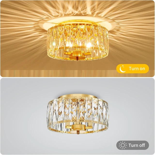 Alt view image 4 of 7 - D12in K9 Crystal Ceiling Light, 3-Light Modern Flushmount Light Fixture for Bedoom, Dinning Room, Hallway, Entryway, D12×H6inch, Gold Finish