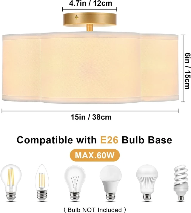 Alt view image 3 of 7 - Gold 4-Light Semi Flush Mount Ceiling Light White Fabric