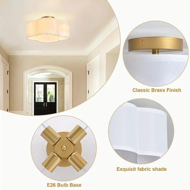 Alt view image 2 of 7 - Gold 4-Light Semi Flush Mount Ceiling Light White Fabric