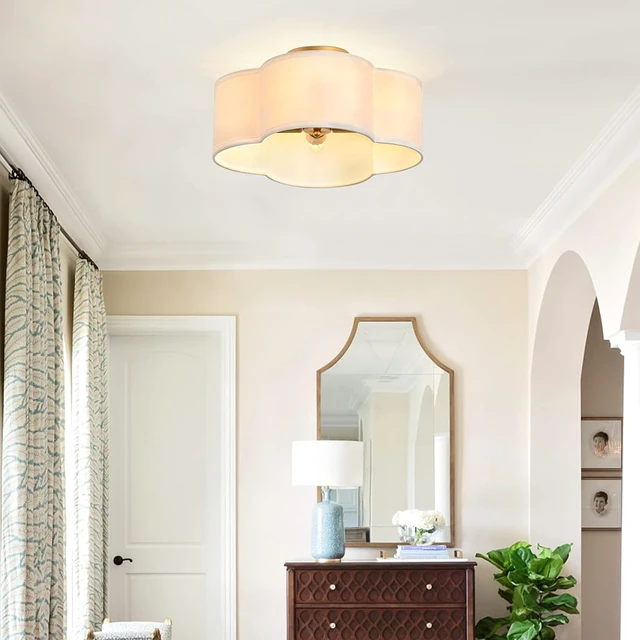 Alt view image 5 of 7 - Gold 4-Light Semi Flush Mount Ceiling Light White Fabric