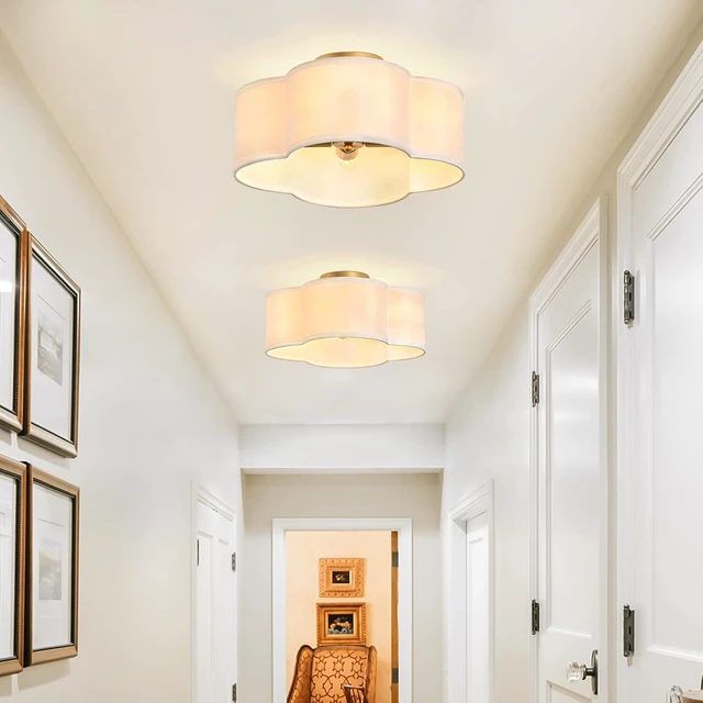 Alt view image 6 of 7 - Gold 4-Light Semi Flush Mount Ceiling Light White Fabric