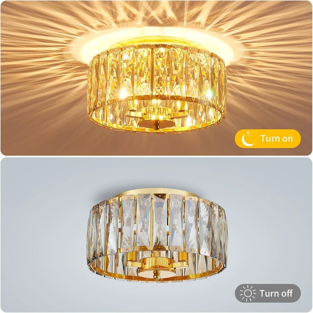 Alt view image 3 of 7 - D12in Champagne Crystal Ceiling Light, 3-Light Modern Flushmount Light Fixture for Bedoom, Dinning Room, Hallway, Entryway, D12×H6inch, Brown K9 Crystal & Gold Finish