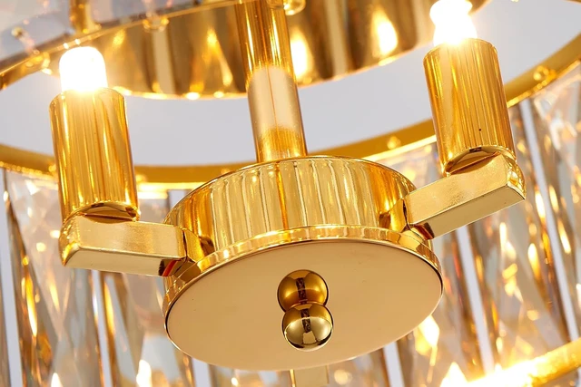 Alt view image 6 of 7 - D12in Champagne Crystal Ceiling Light, 3-Light Modern Flushmount Light Fixture for Bedoom, Dinning Room, Hallway, Entryway, D12×H6inch, Brown K9 Crystal & Gold Finish